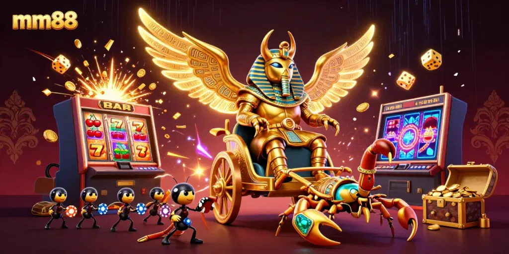 Experience the excitement of mm88 with dramatic gaming elements in a vibrant casino scene.