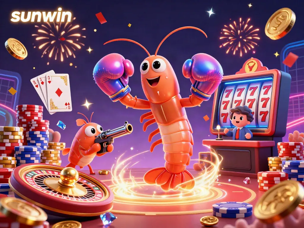 Experience the thrill of sunwin with lively characters, exciting casino elements, and vibrant colors.