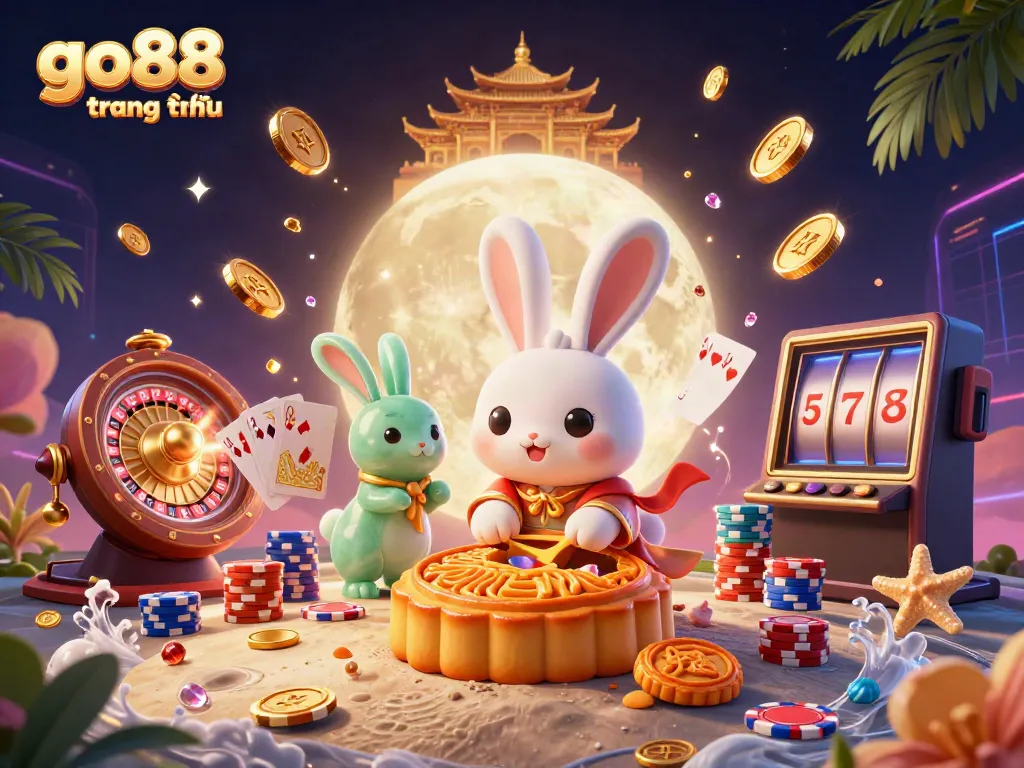 Engage with Go88 trang chủ as a rabbit reveals poker chips, celebrating the joy of gaming.